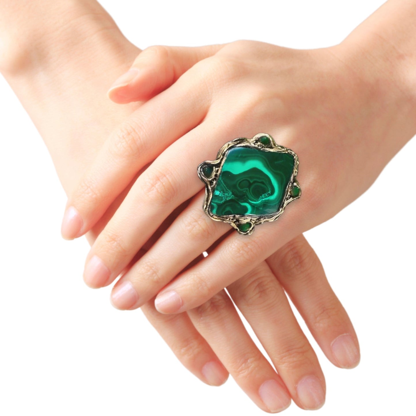 Malachite & Jade Green Earrings, Gemstone Statement Clip On