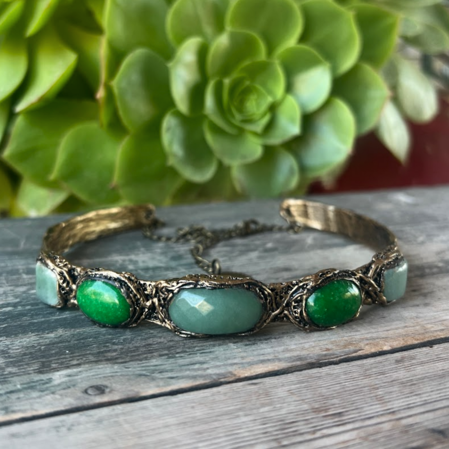 Green Aventurine & Jade Choker Necklace, Statement Crystal Jewelry