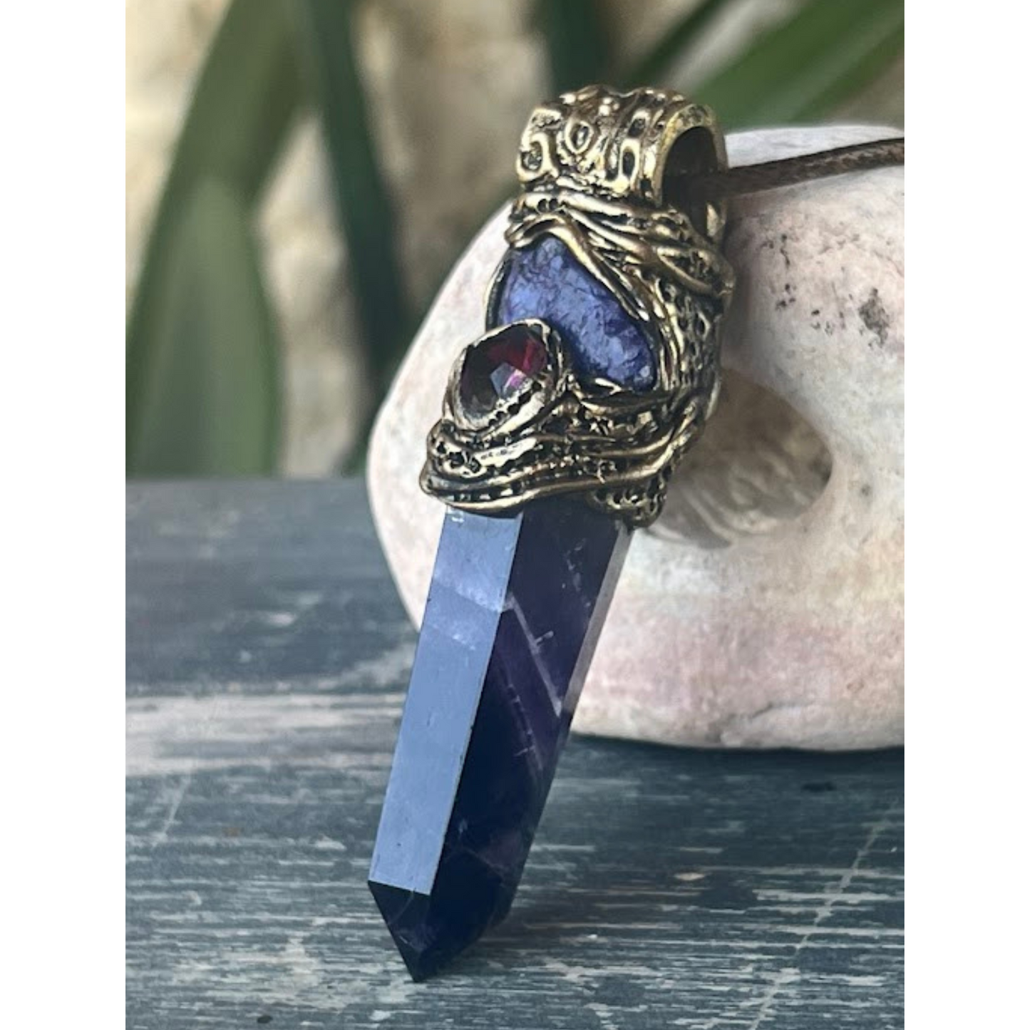 Chevron Amethyst & Raw Tanzanite Protection Amulet Necklace - Gemstone Jewelry for Spiritual Gifts