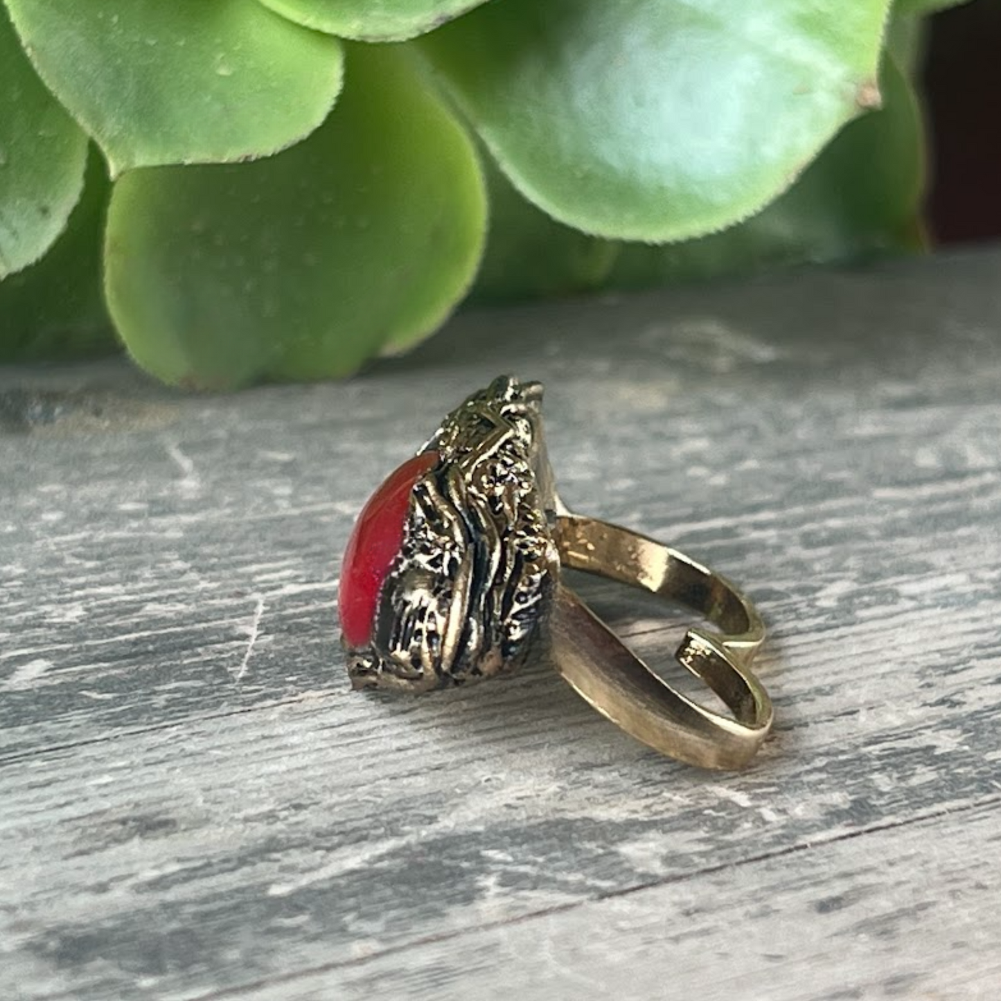 Carnelian Statement Chunky Ring - Bold Double Finger Cocktail Jewelry