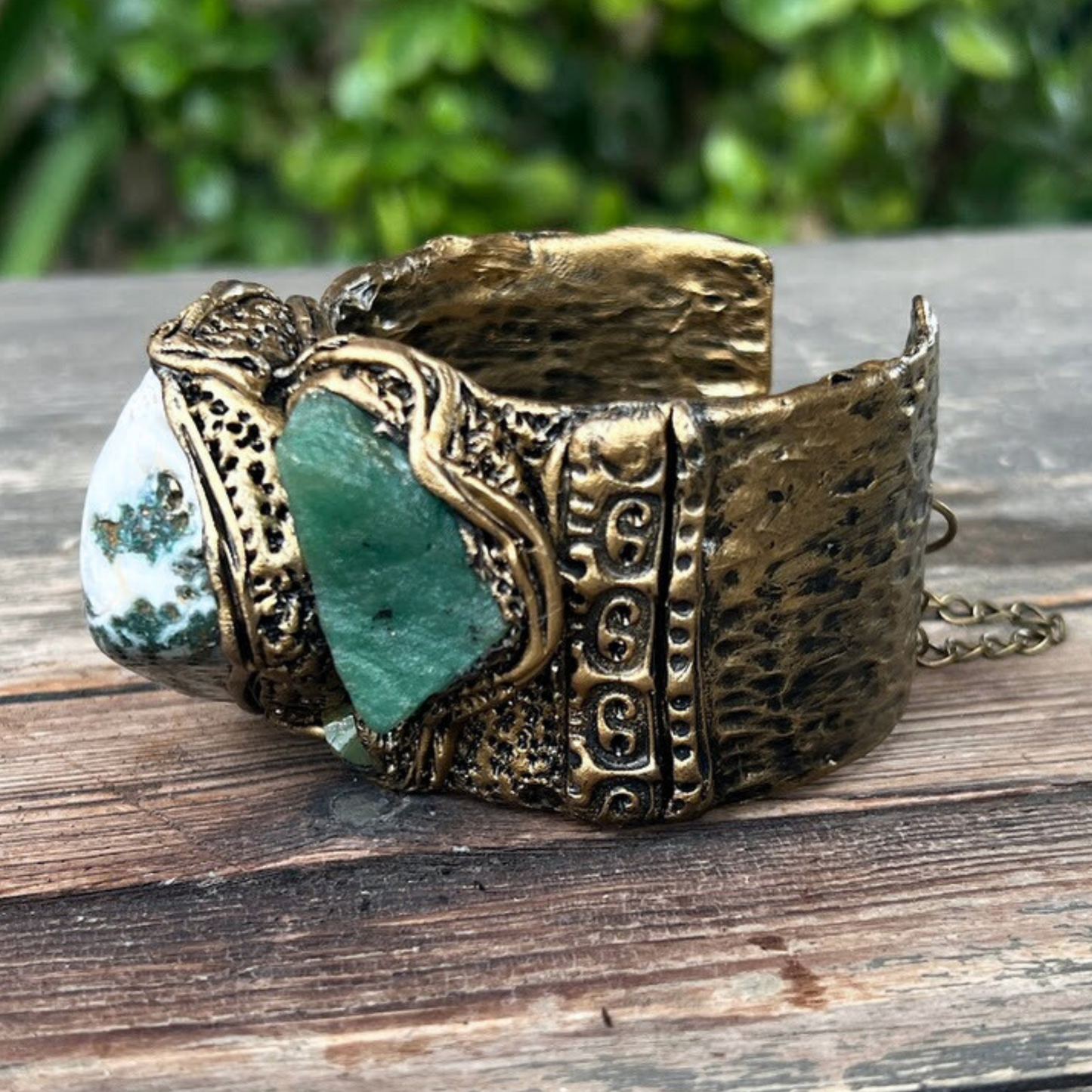 Tree Agate and Jade Pendant Necklace, Green Stone Amulet