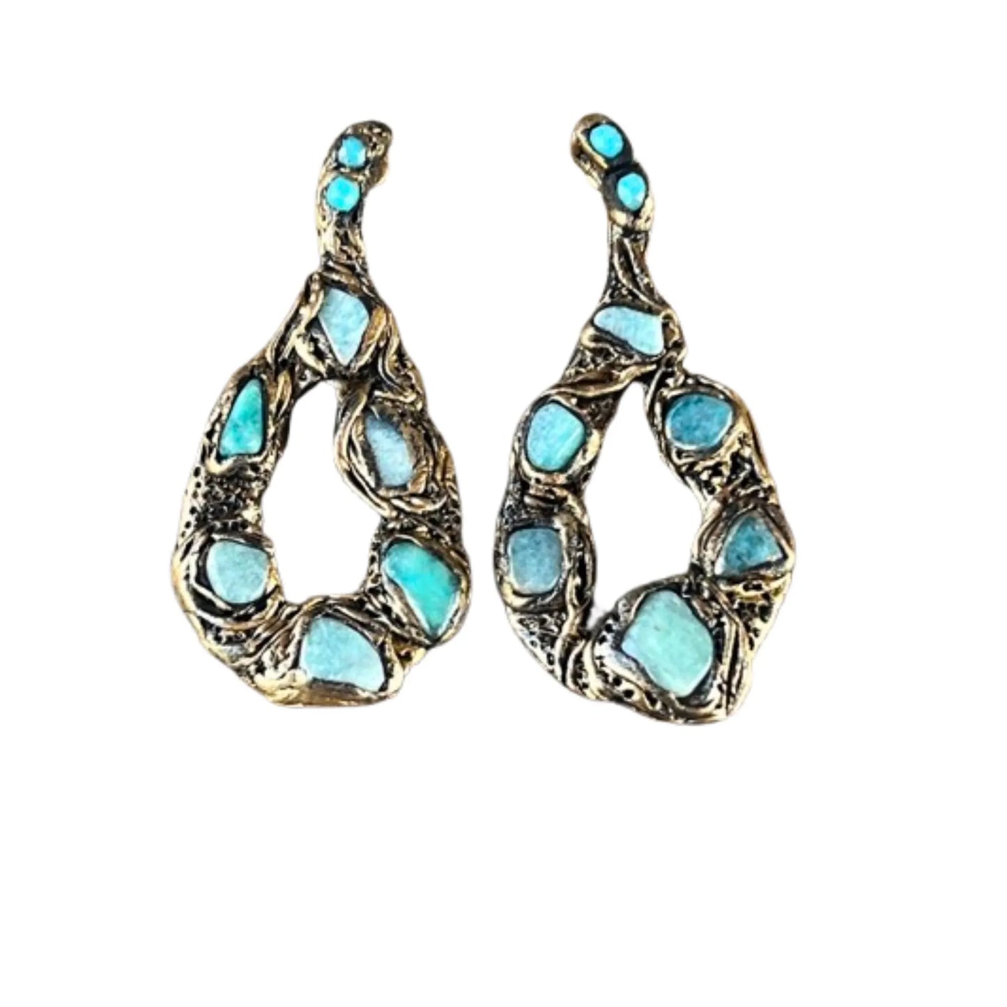 Large Turquoise Earrings with Amazonite - Oval Hoop Gemstone Jewelry
