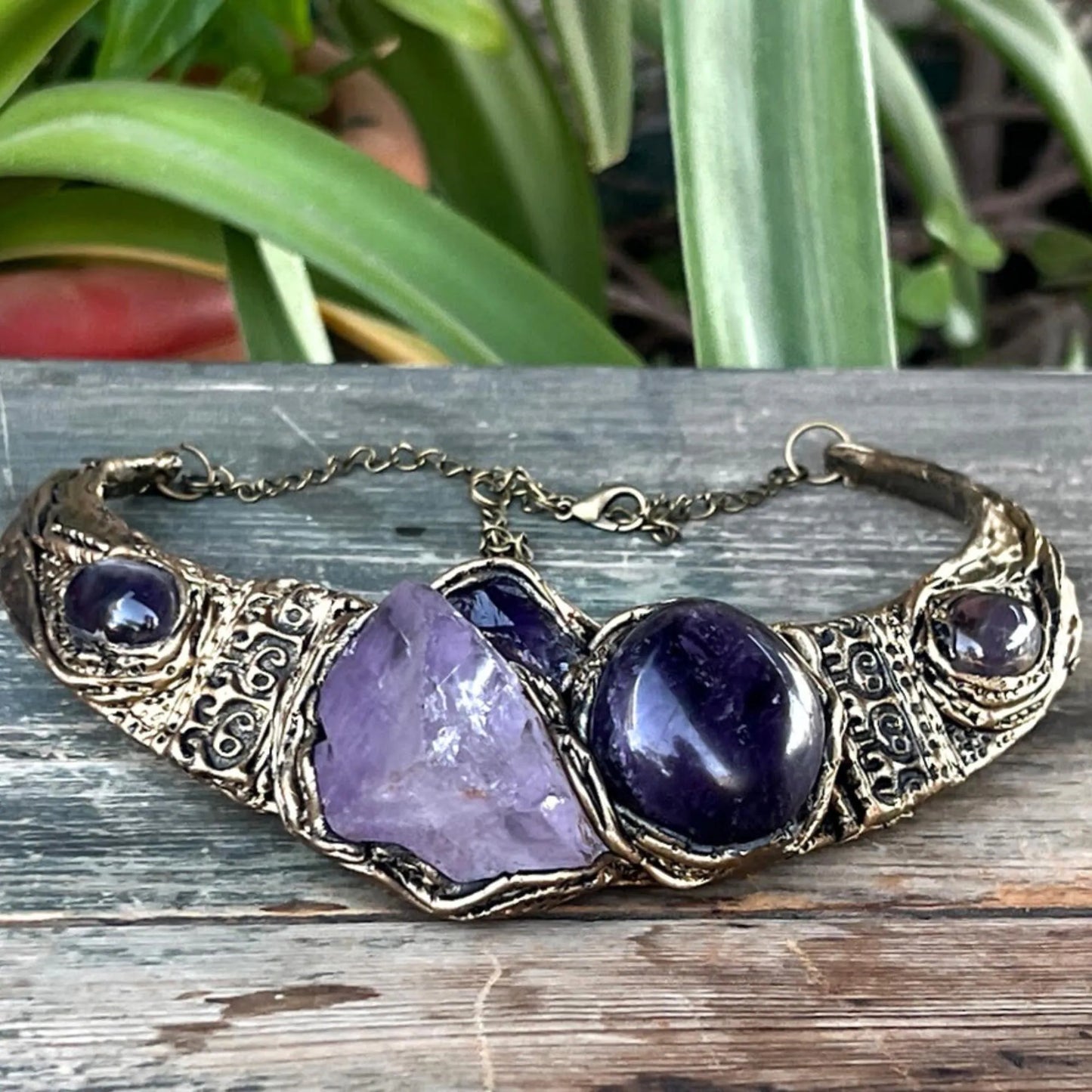 Amethyst Crystal Cuff Bracelet - Boho Statement Jewelry - Unique Gift for Her