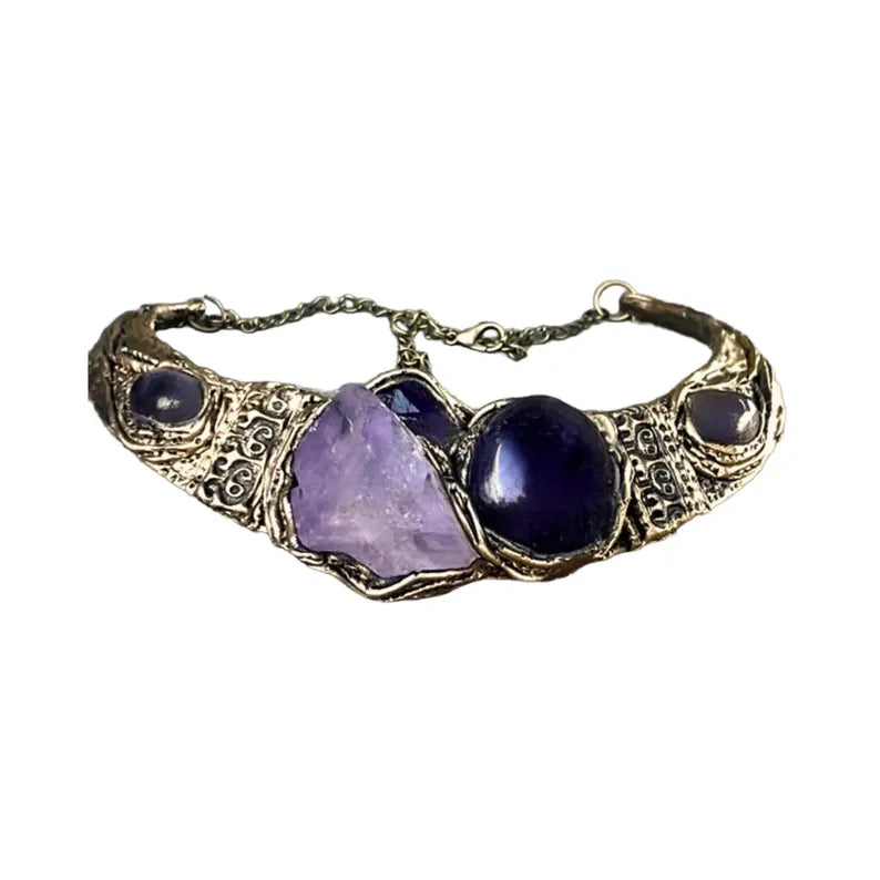 Amethyst Chunky Necklace - Boho Crystal Purple Jewelry, Unique Gift for Her