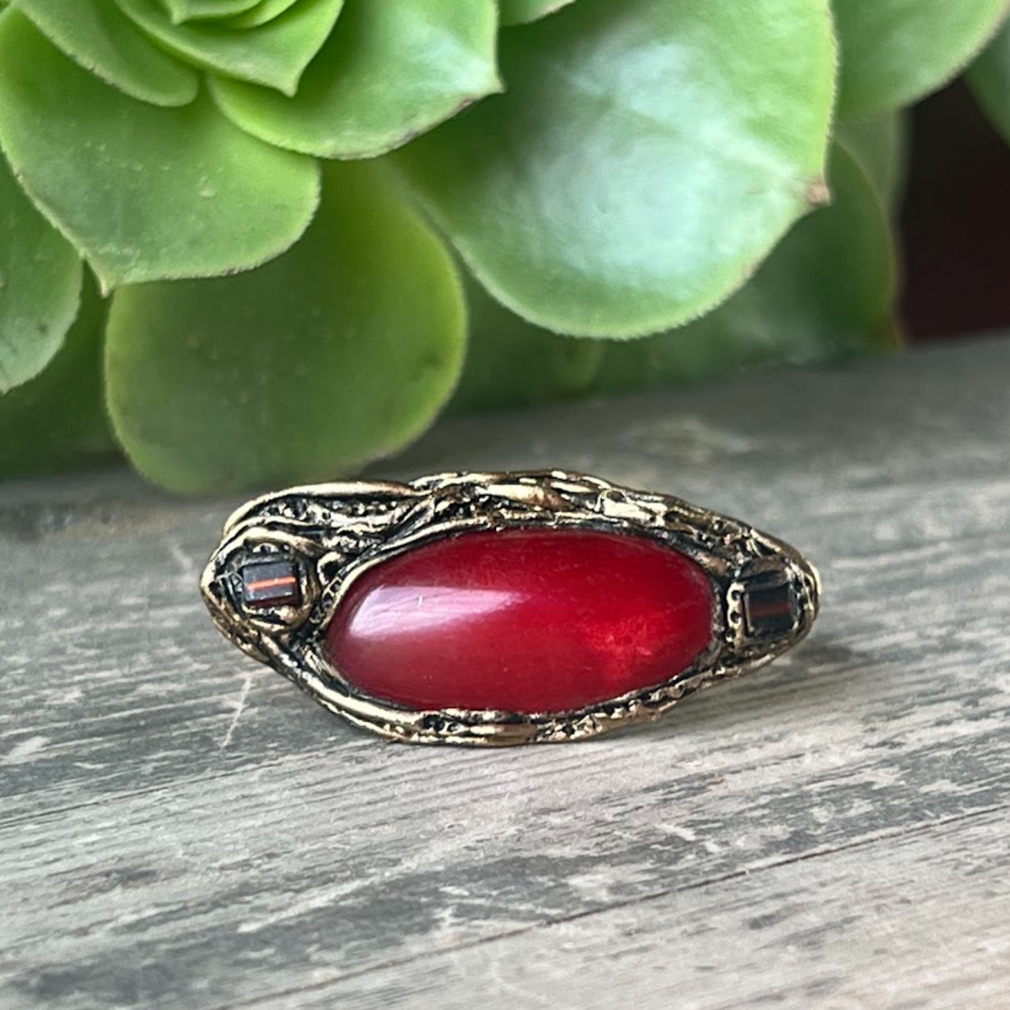 Carnelian Statement Chunky Ring - Bold Double Finger Cocktail Jewelry