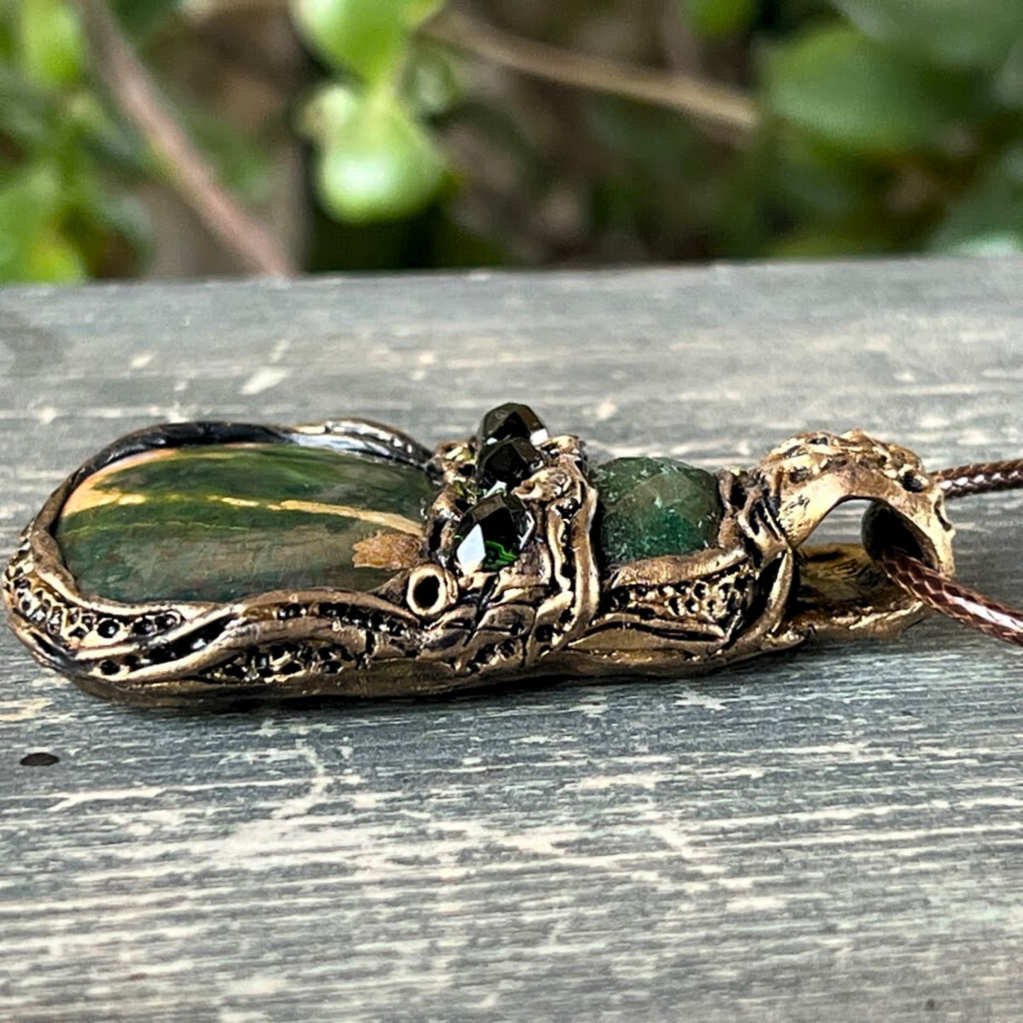 Jade Pendant Necklace with Green Ocean Jasper - Healing Crystal Jewelry