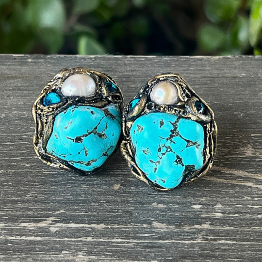 Turquoise bracelet, gemstone Boho cuff