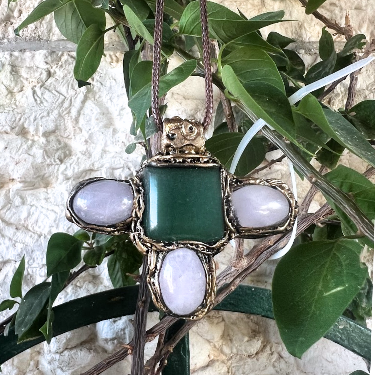 Rose Quartz Green Aventurine Necklace - Crystal Healing Pendant