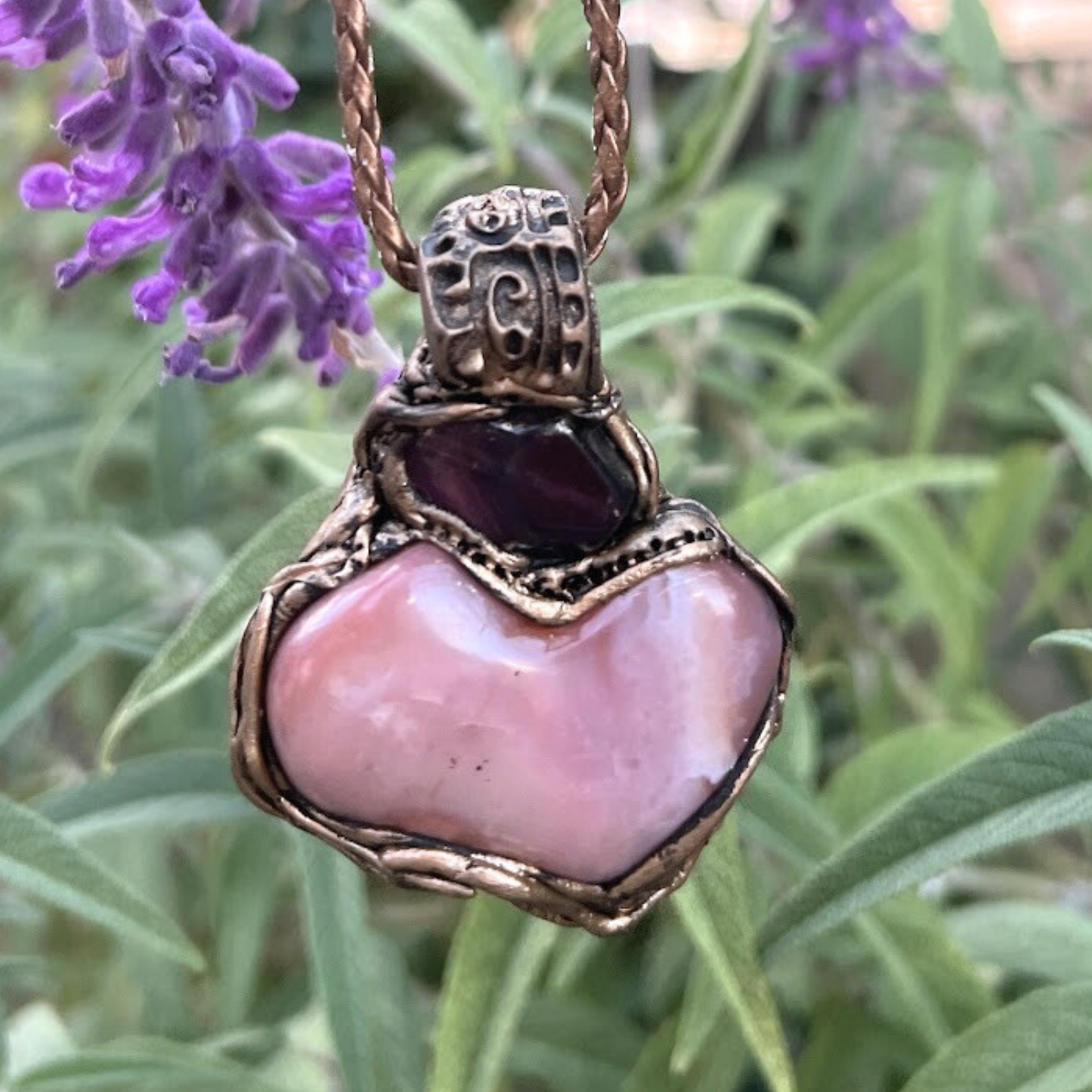 Pink Botswana Agate and Fluorite Large Heart Stone Necklace