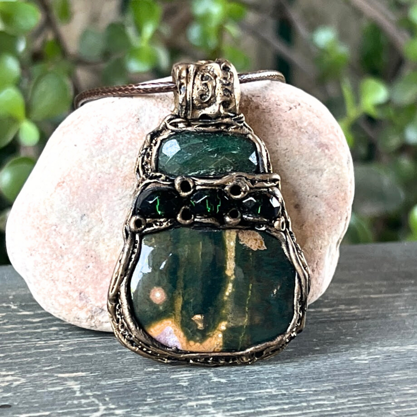 Jade Pendant Necklace with Green Ocean Jasper - Healing Crystal Jewelry
