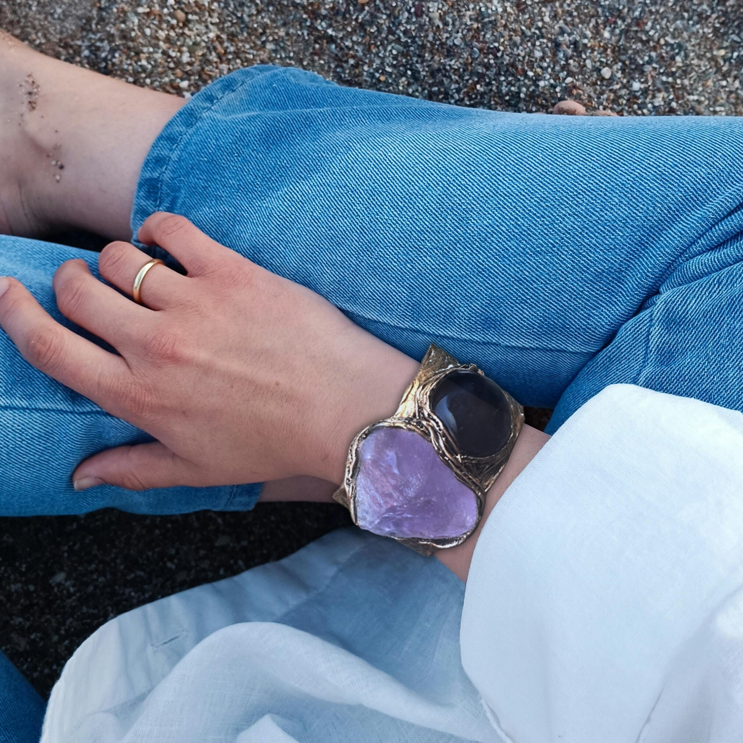 Amethyst Crystal Cuff Bracelet - Boho Statement Jewelry - Unique Gift for Her