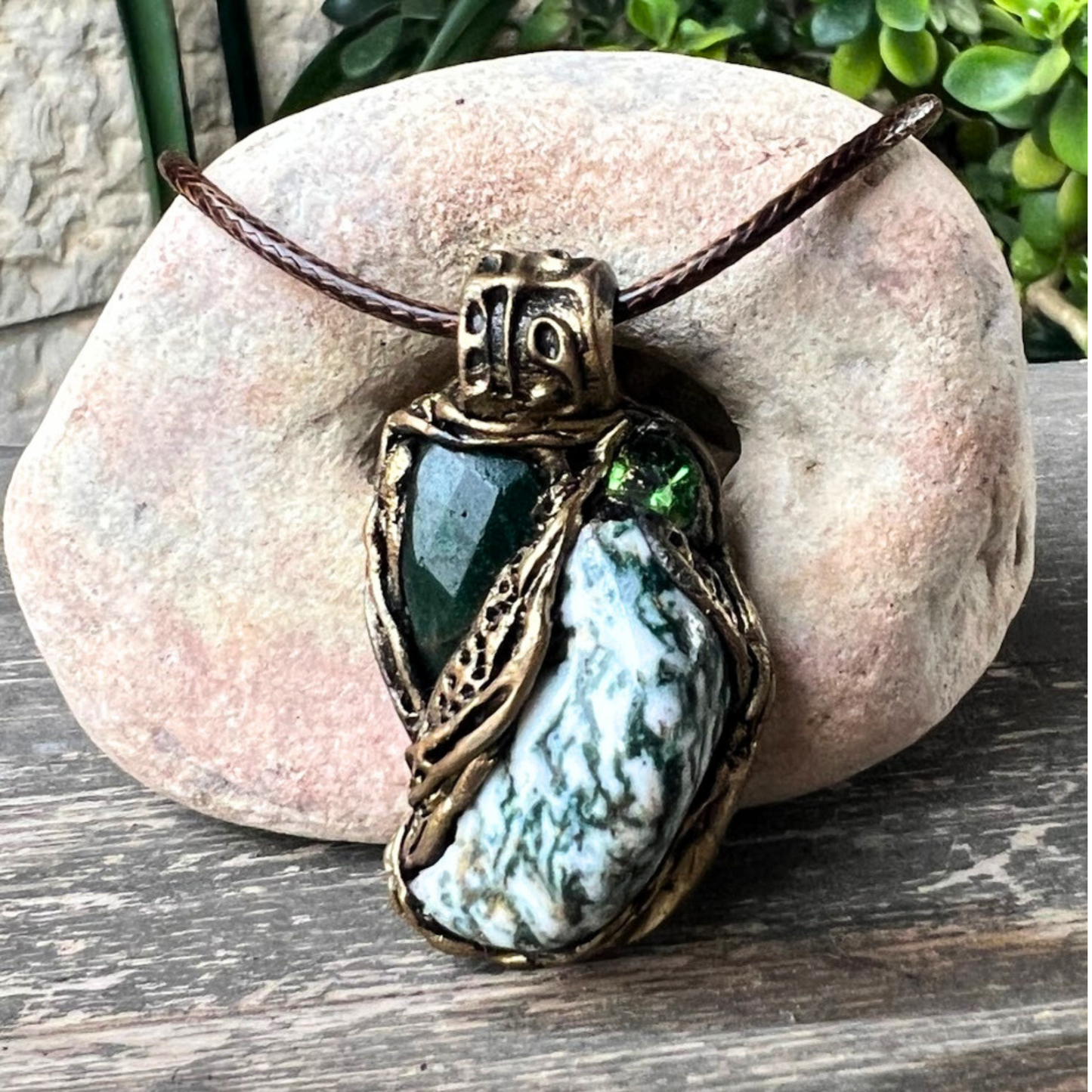 Green Aventurine and Tree Agate Chunky Statement Cocktail Ring