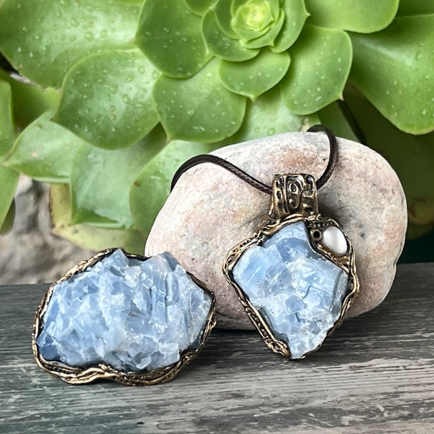 Chunky Raw Crystal Ring with Blue Calcite - Statement Gemstone Jewelry