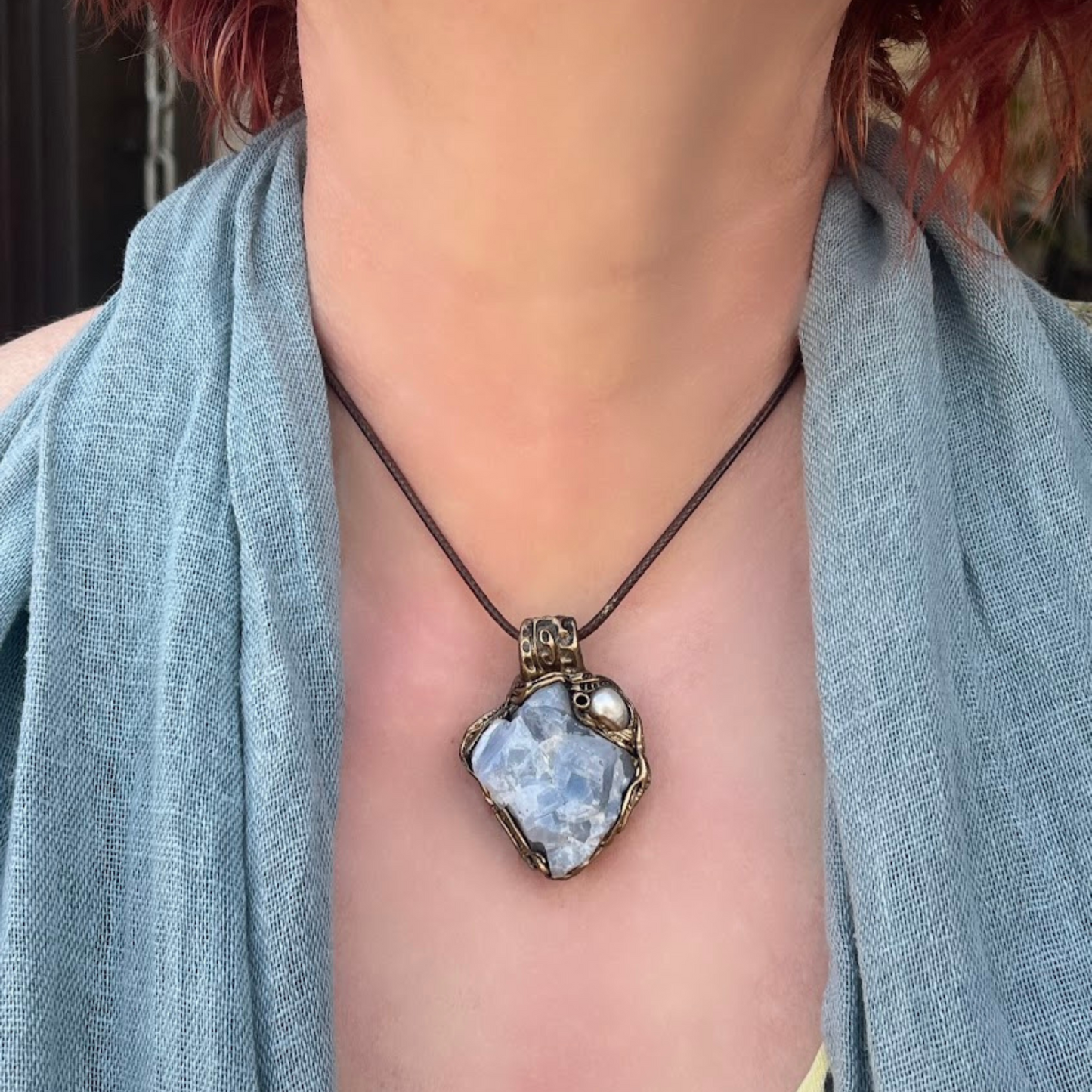 Chunky Raw Crystal Ring with Blue Calcite - Statement Gemstone Jewelry