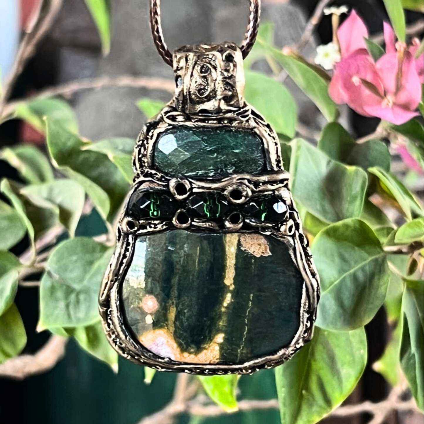 Jade Pendant Necklace with Green Ocean Jasper - Healing Crystal Jewelry