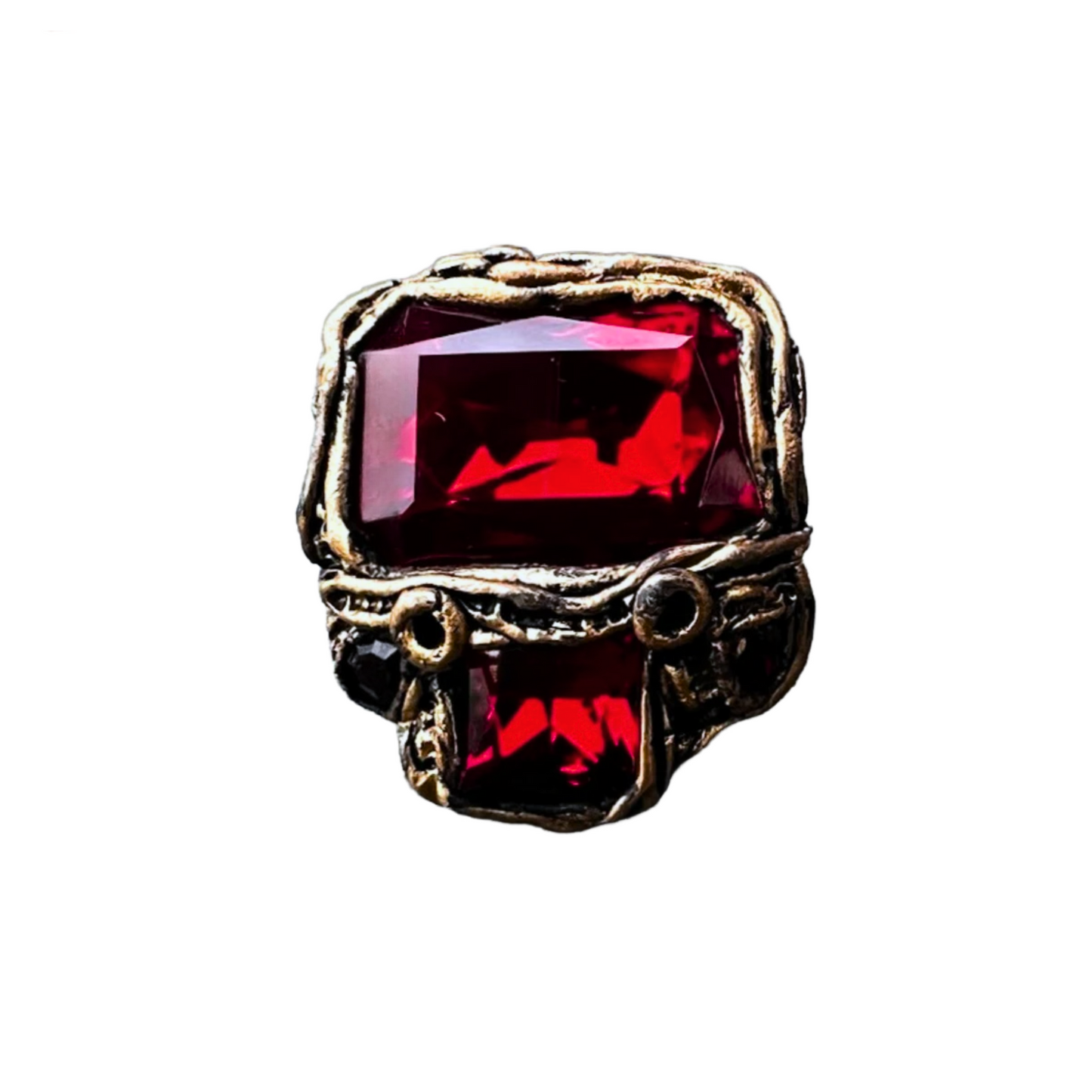 Chunky Dark Red Crystal Ring with Garnet CZ - Bold Cocktail Ring