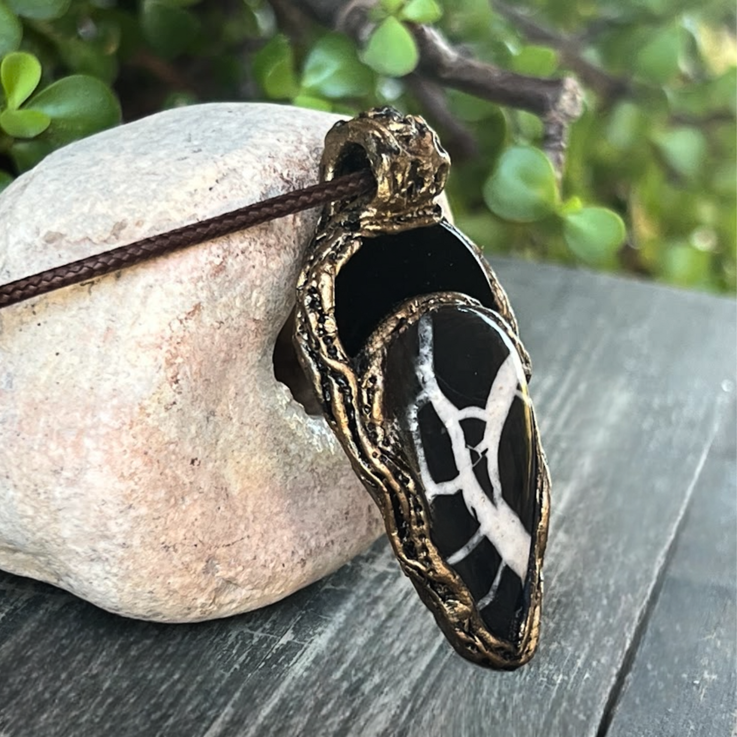 Obsidian Septarian Necklace, Empath Protection Pendant, Black and White Jewelry