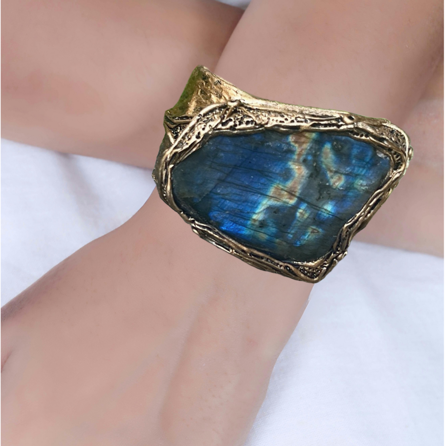 Blue Labradorite Statement Bracelet - Chunky Gemstone Cuff