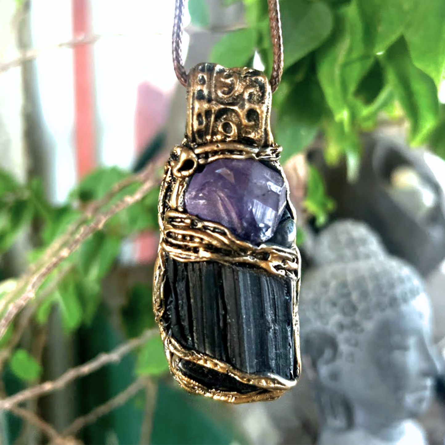 Empath Protection Amulet with Black Tourmaline & Amethyst Necklace - Spiritual Jewelry Gift
