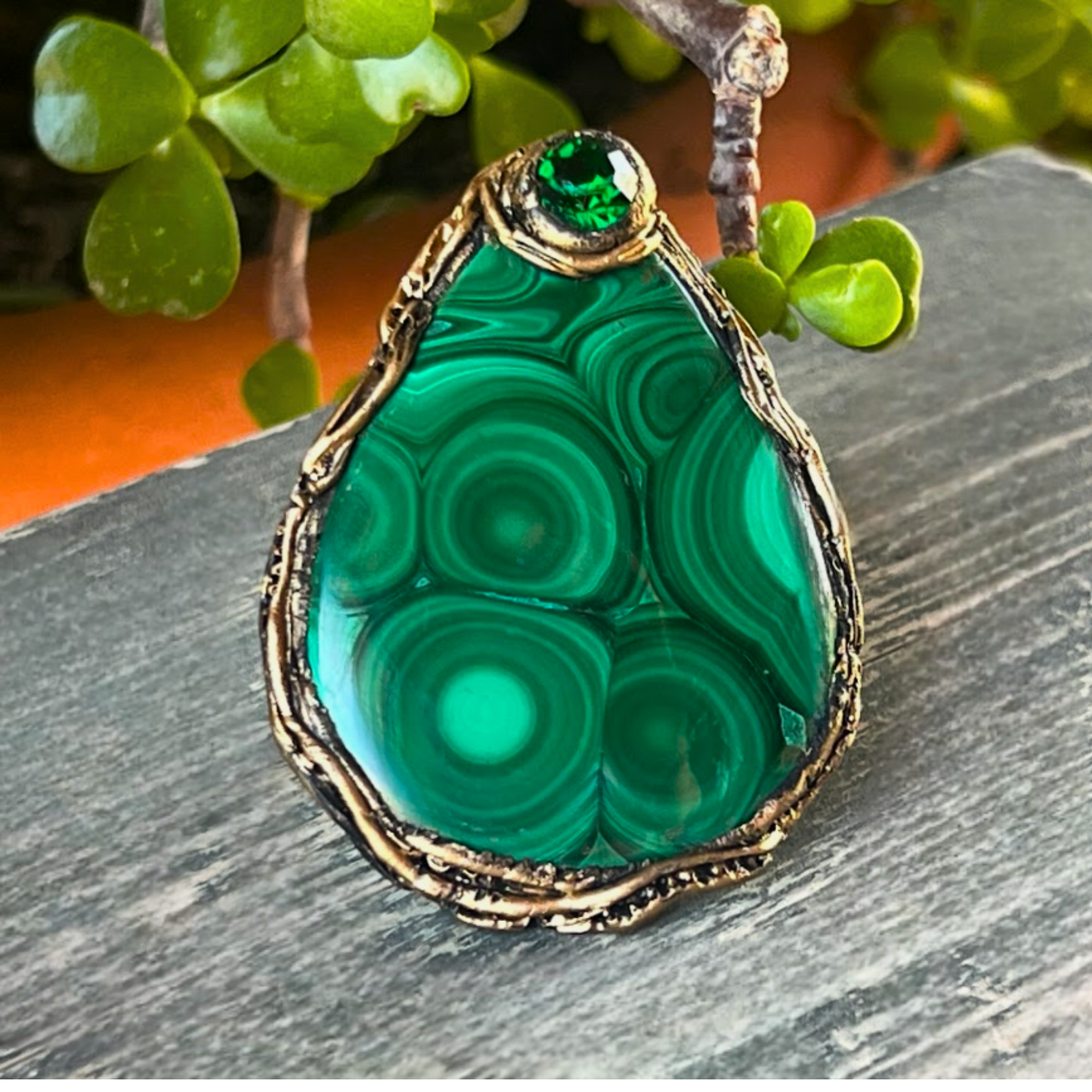 Large Malachite Green Stone Ring - Bold Statement Cocktail Ring