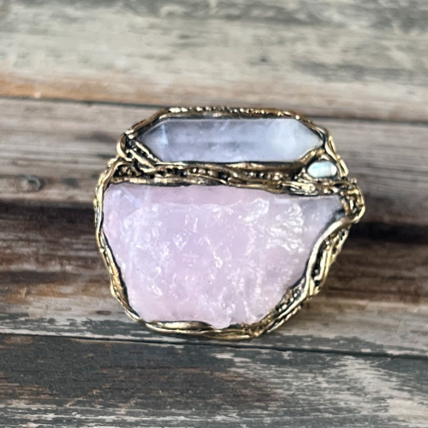 Rose Quartz Statement Ring - Big Chunky Gemstone Ring
