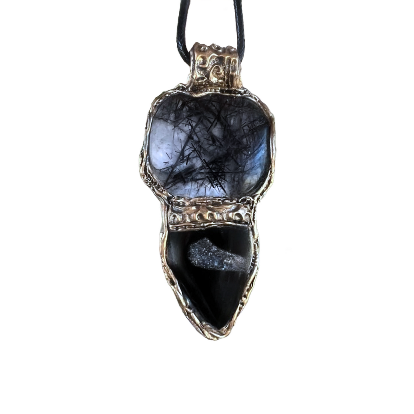 Empath Protection Crystal Pendant - Black Rutilated Tourmaline Quartz & Onyx Necklace