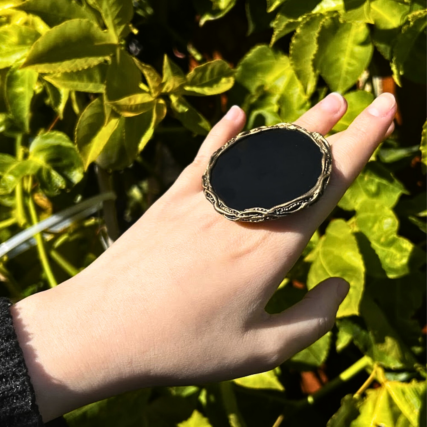 Chunky Black Obsidian Large Stone Ring, A Big Oversized Cocktail Ring for Bold Elegance