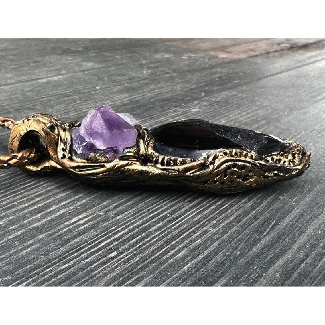 Raw Amethyst & Druzy Agate Necklace: Healing Crystal Pendant