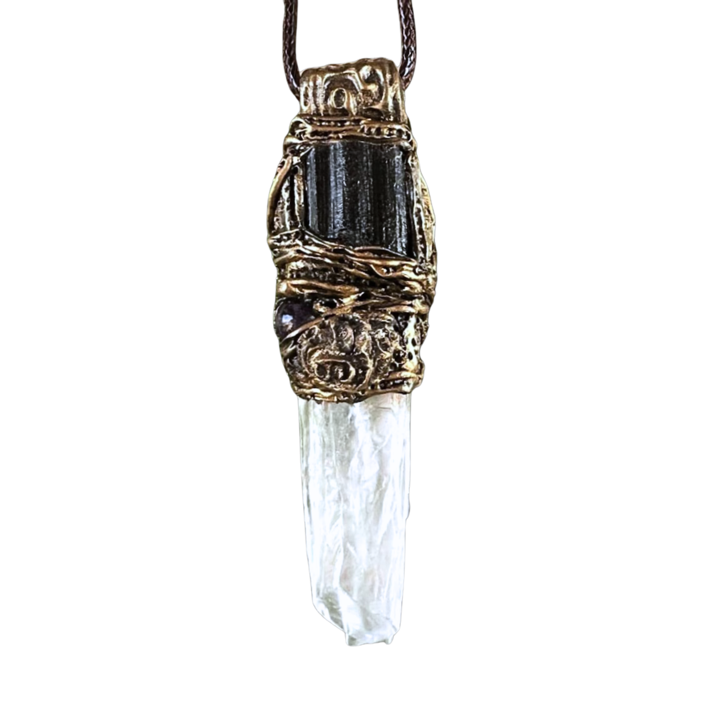 Empath Protection Necklace with Black Tourmaline, Calcite, and Amethyst