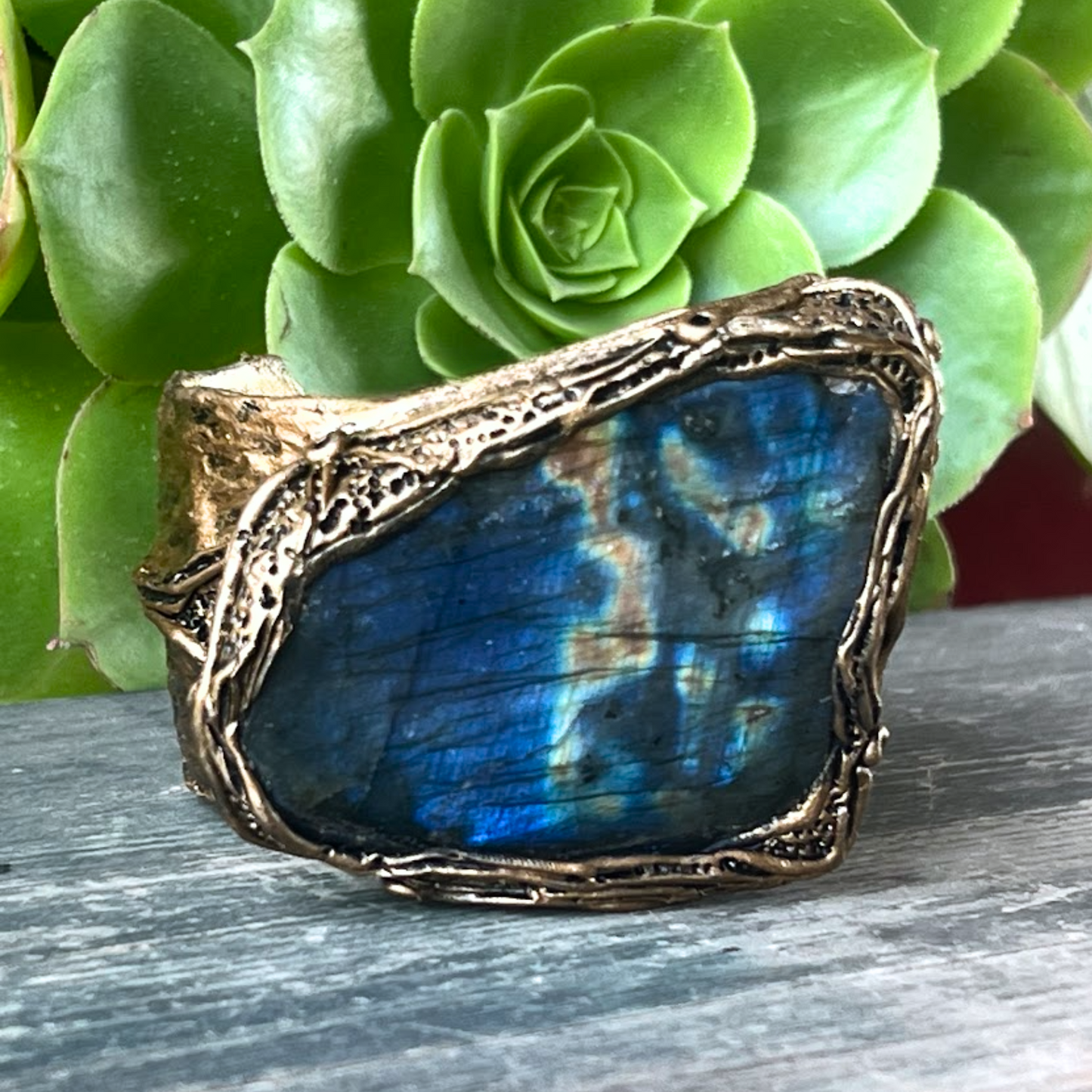 Blue Labradorite Statement Bracelet - Chunky Gemstone Cuff