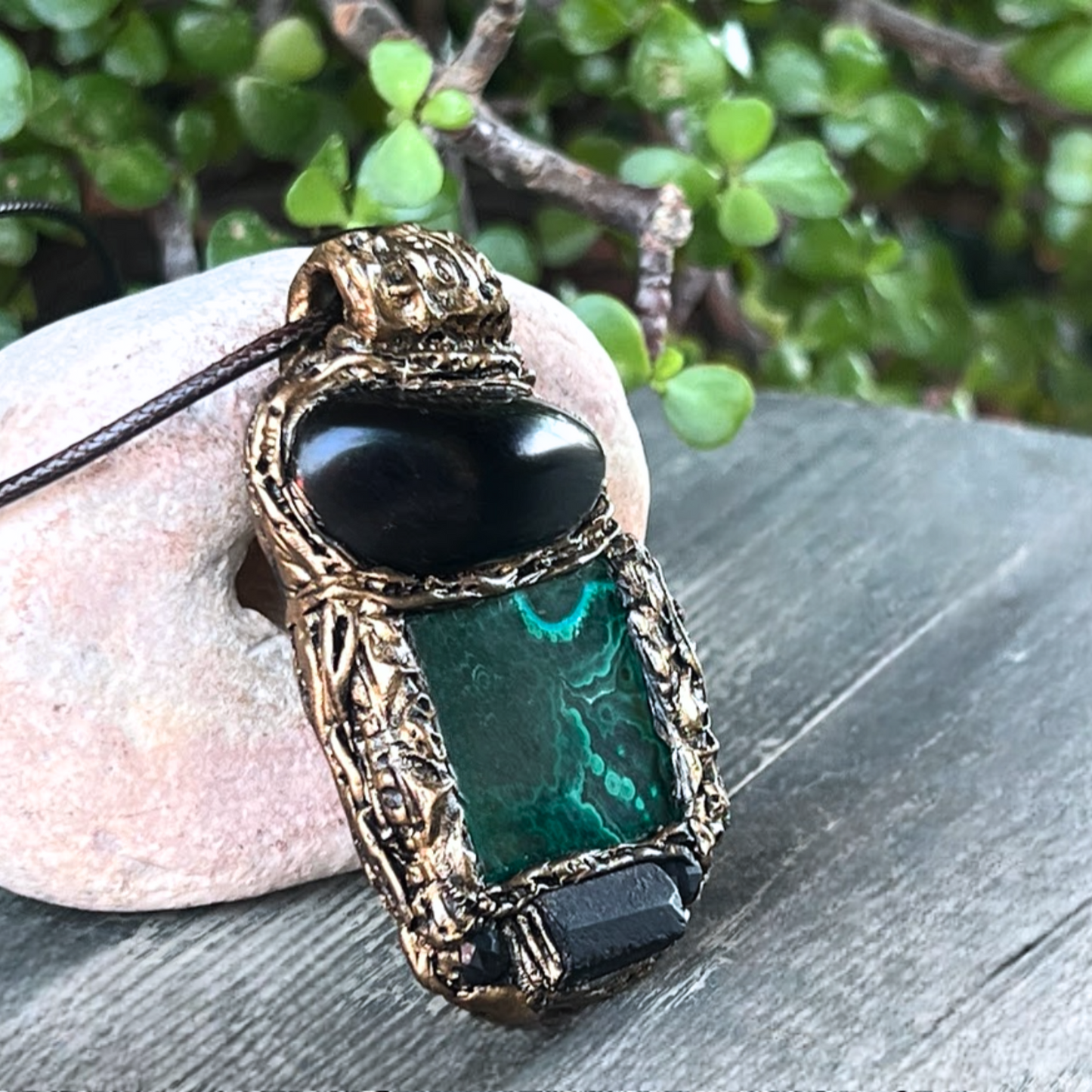 Malachite Black Tourmaline Obsidian Necklace for Empath Protection