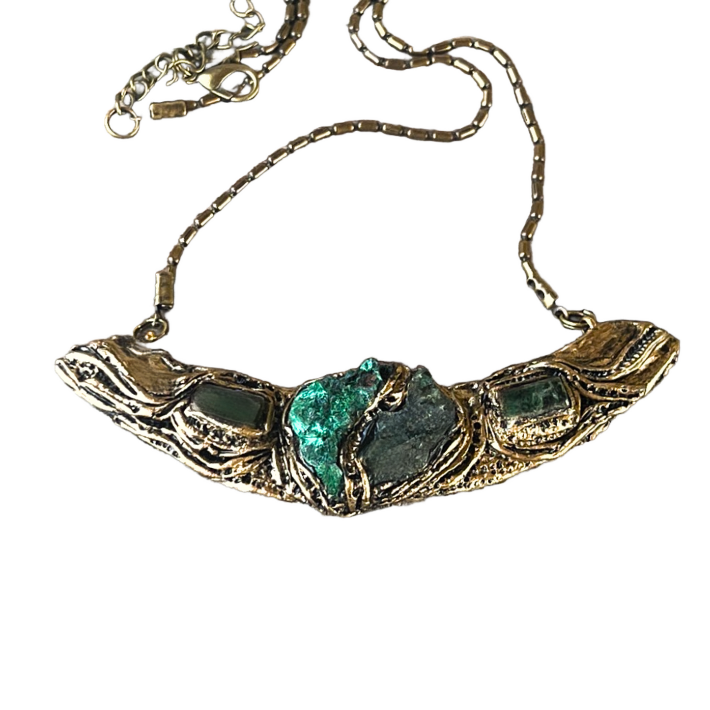 Green Gemstone Raw Emerald Necklace with Malachite & Epidote