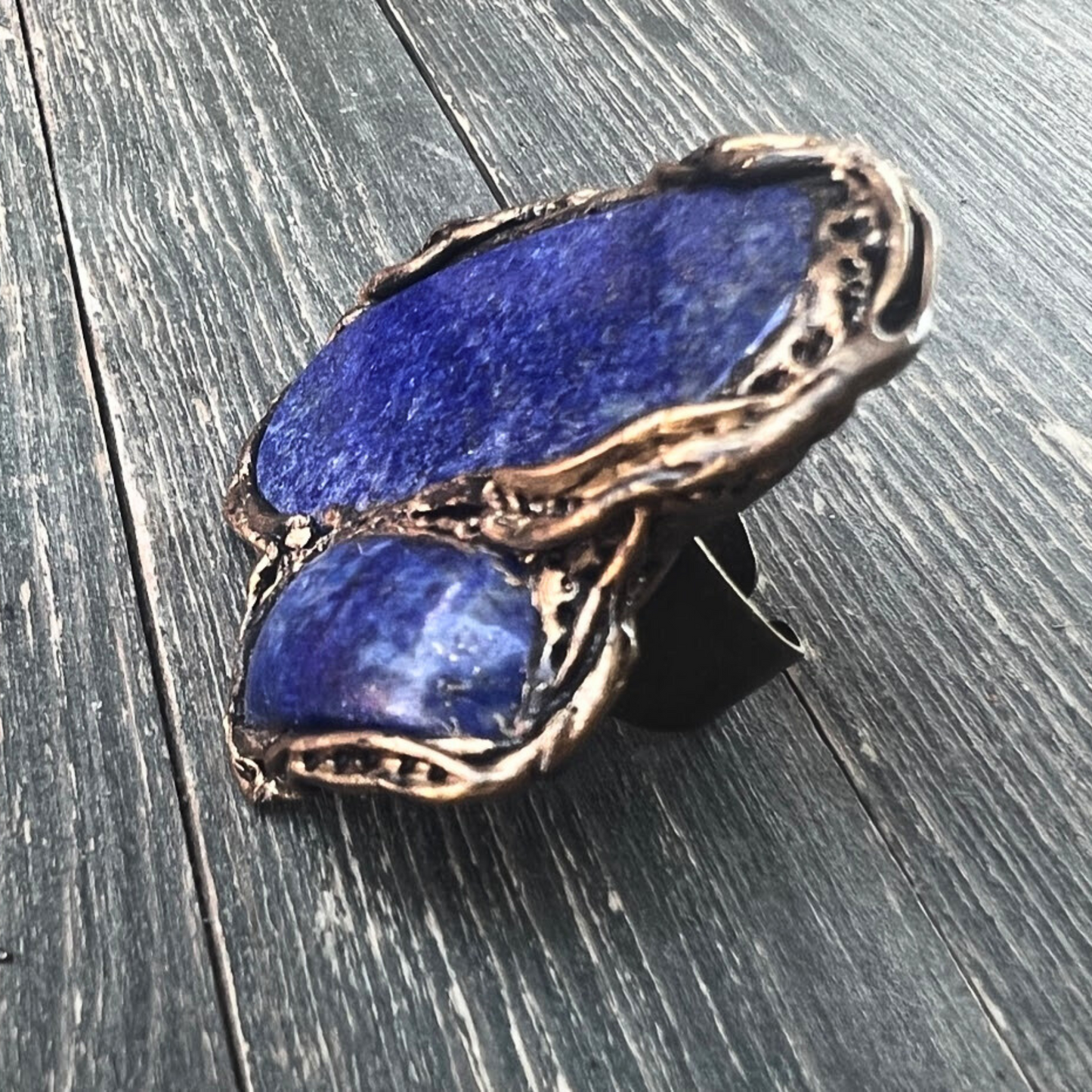 Chunky Lapis Lazuli Ring - Modern Blue Statement Jewelry