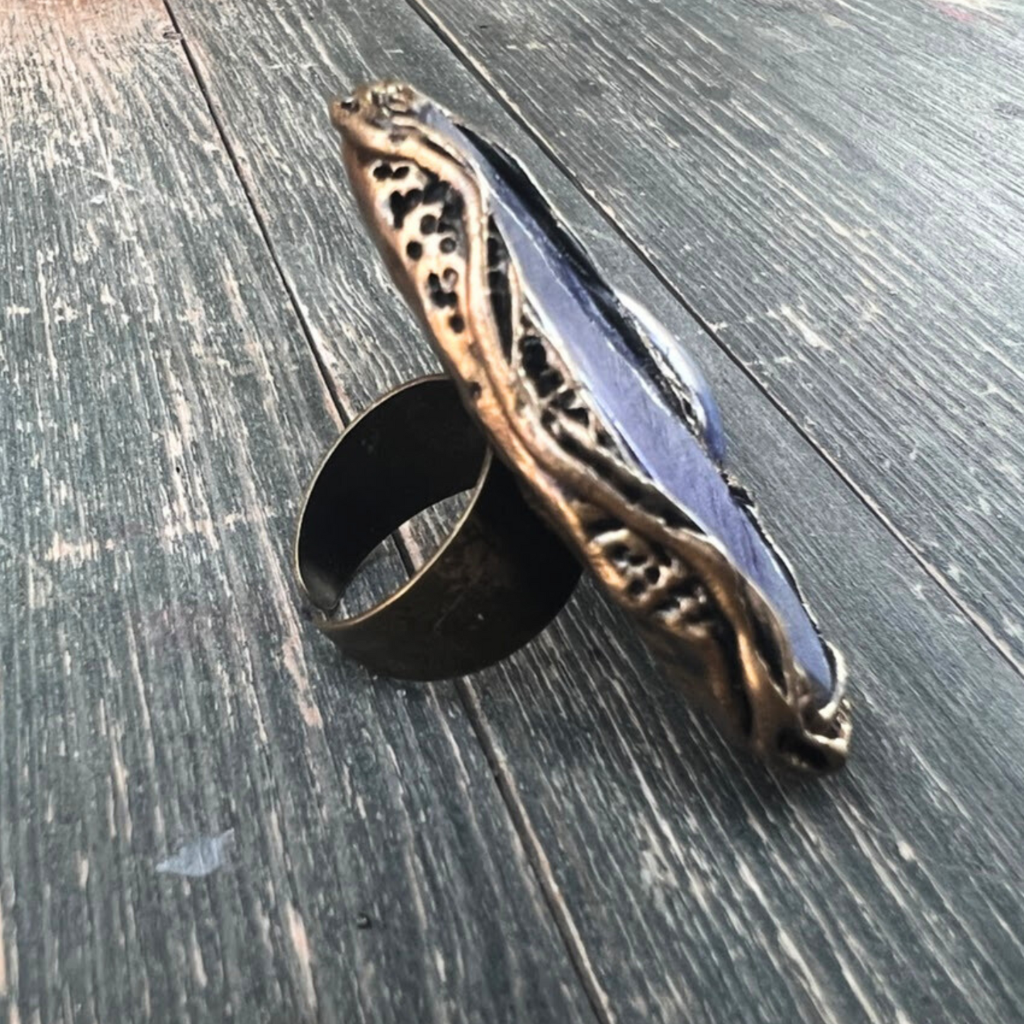 Chunky Lapis Lazuli Ring - Modern Blue Statement Jewelry