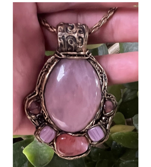 Rose quartz pink stone amulet necklace
