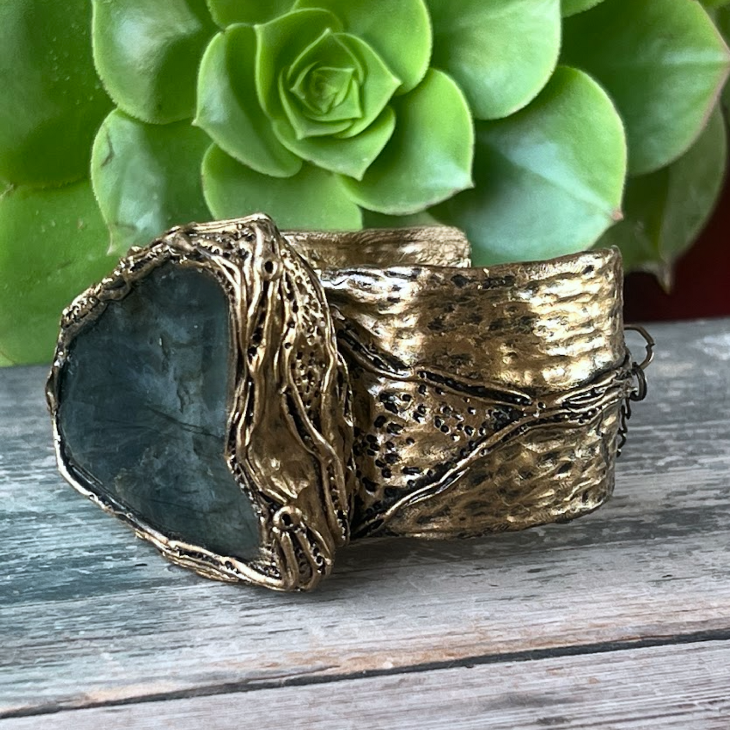 Blue Labradorite Statement Bracelet - Chunky Gemstone Cuff