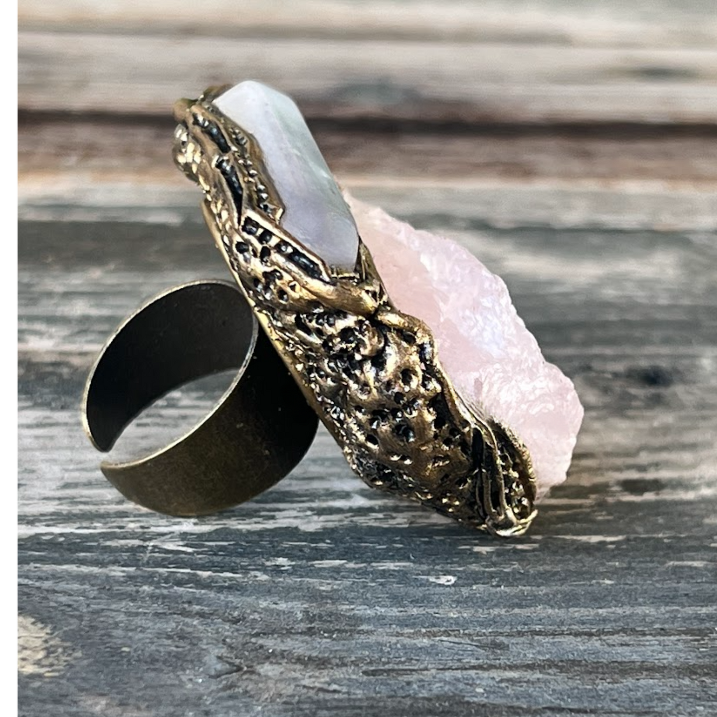 Rose Quartz Statement Ring - Big Chunky Gemstone Ring