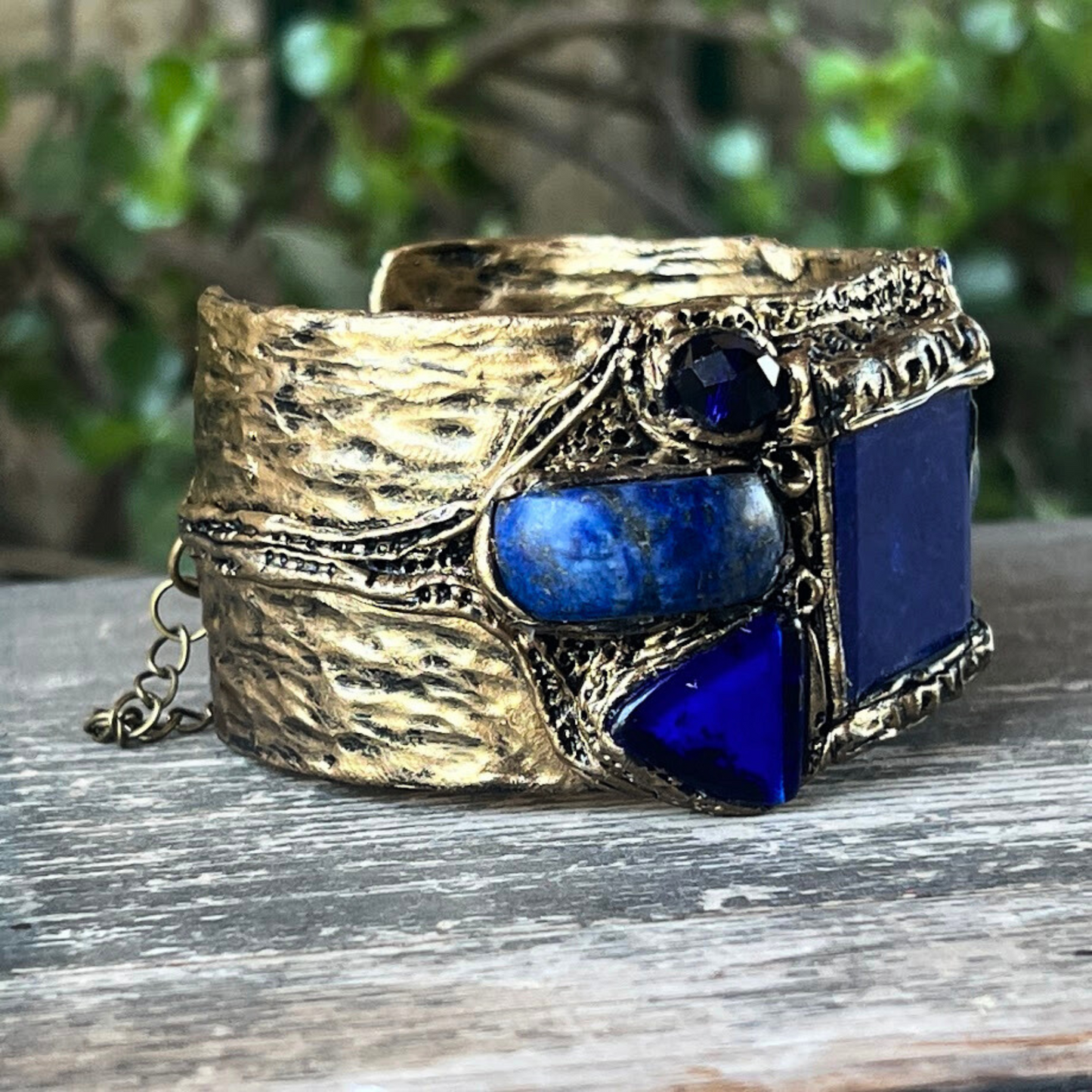 Boho Gemstone Lapis Lazuli Cuff Bracelet - Unique Statement Blue