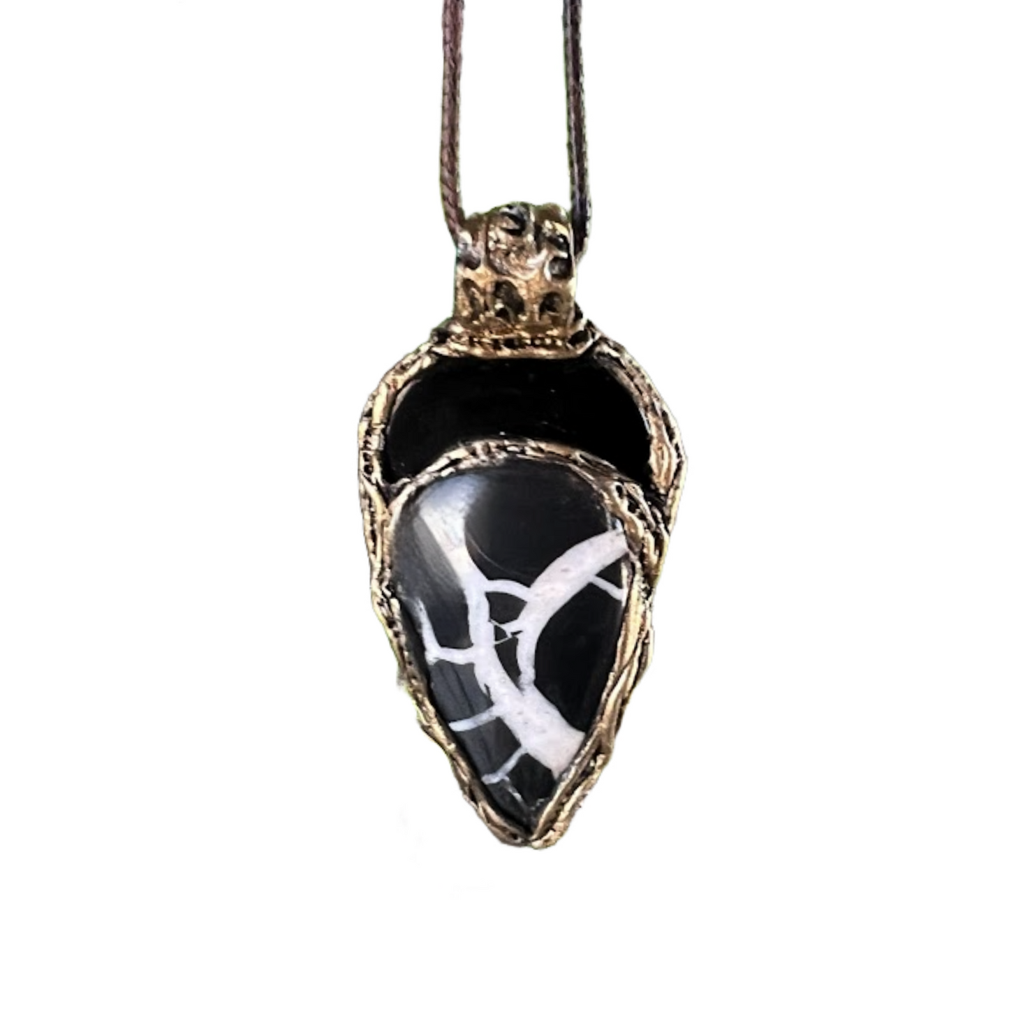 Obsidian Septarian Necklace, Empath Protection Pendant, Black and White Jewelry