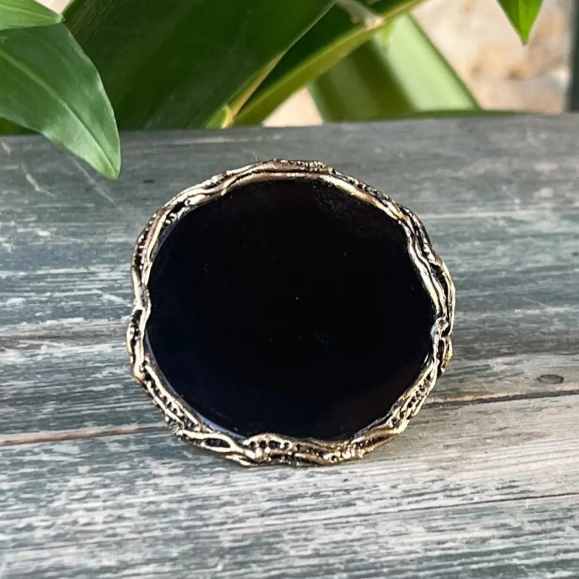 Chunky Black Obsidian Large Stone Ring, A Big Oversized Cocktail Ring for Bold Elegance