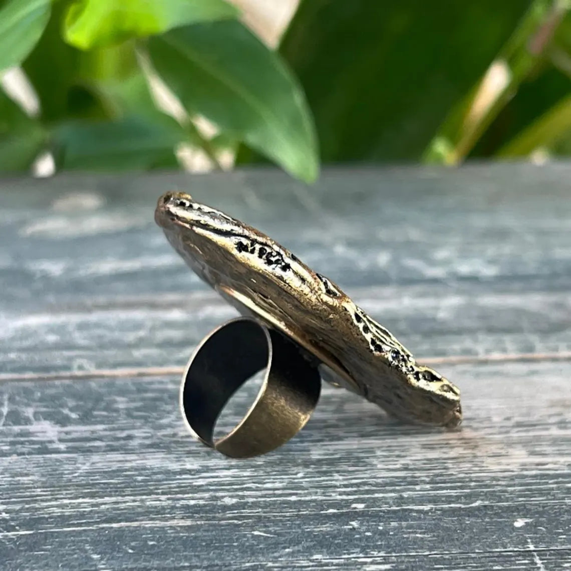 Chunky Black Obsidian Large Stone Ring, A Big Oversized Cocktail Ring for Bold Elegance