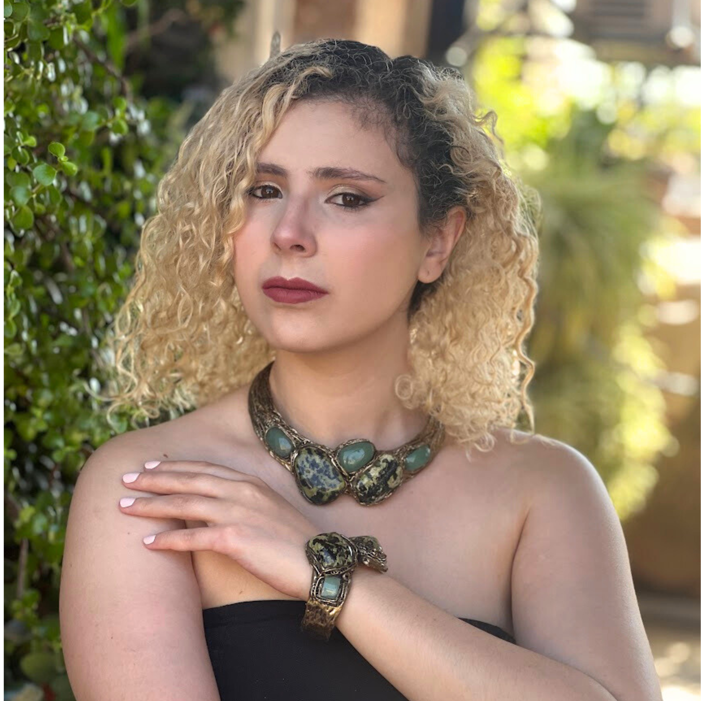Serpentine Green Aventurine Choker - Chunky Gemstone Necklace