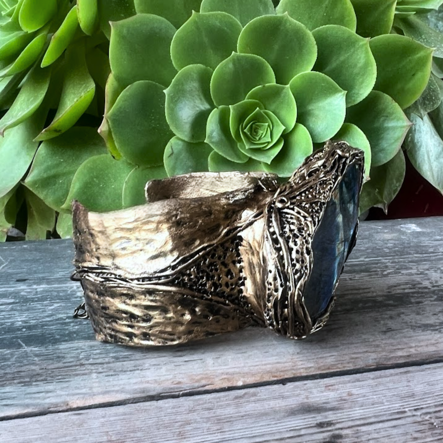 Blue Labradorite Statement Bracelet - Chunky Gemstone Cuff