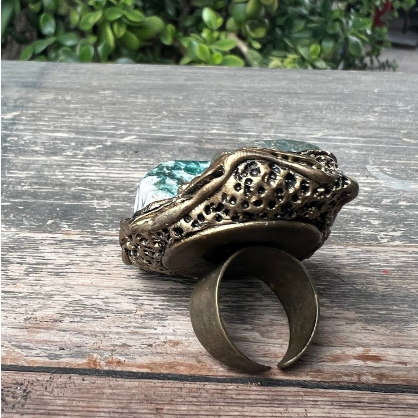 Green Aventurine and Tree Agate Chunky Statement Cocktail Ring