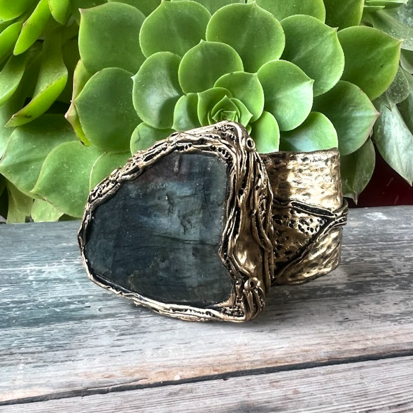 Blue Labradorite Statement Bracelet - Chunky Gemstone Cuff