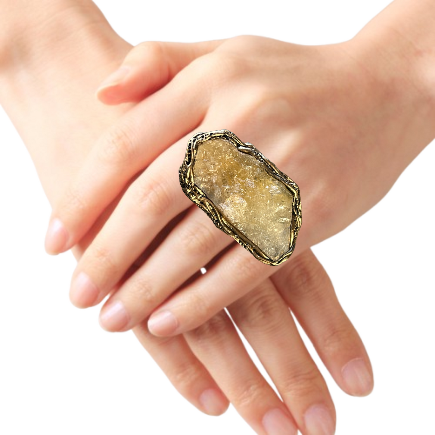 Citrine & Pyrite Protection Bracelet - Statement Hinged Gemstone Cuff