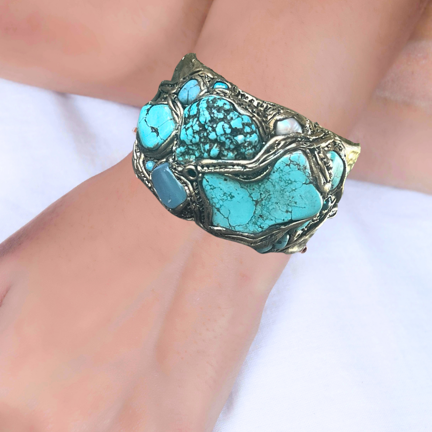Turquoise bracelet, gemstone Boho cuff