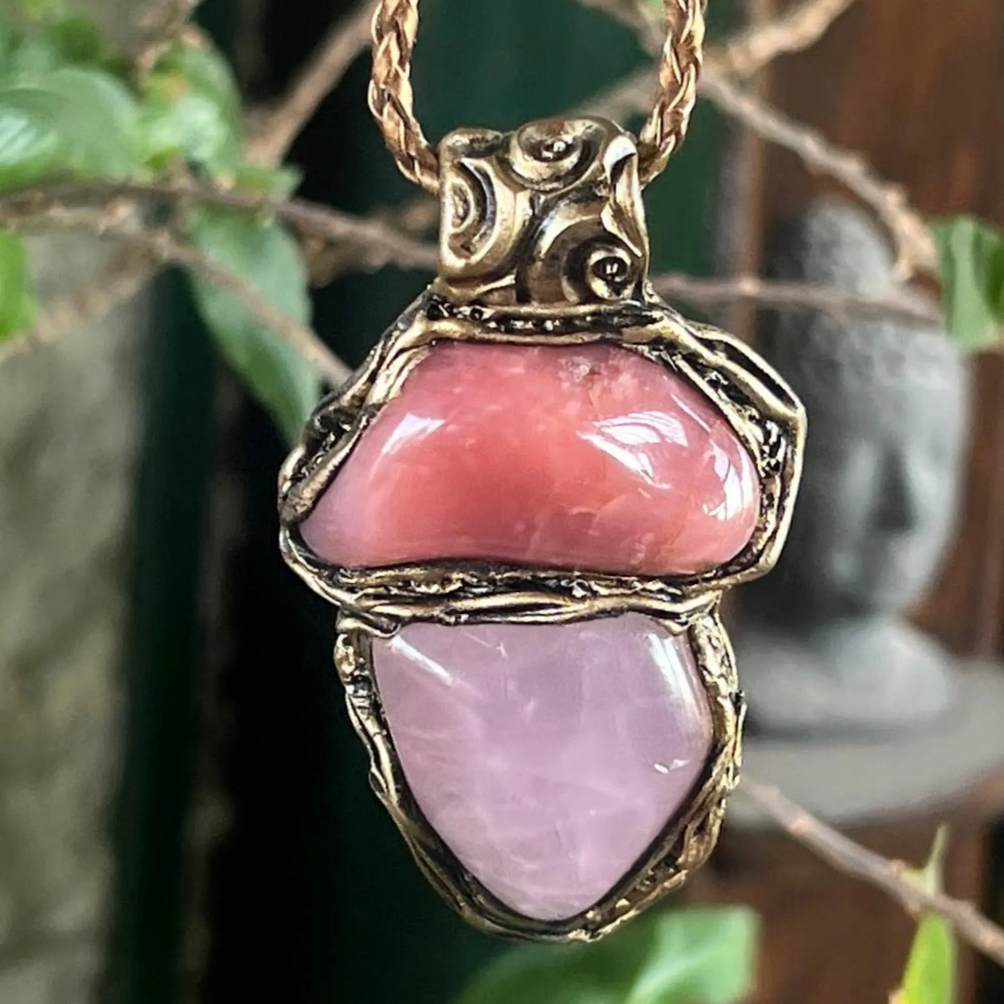 Rose Quartz Pendant Necklace with Peach Agate - Healing Crystal Jewelry
