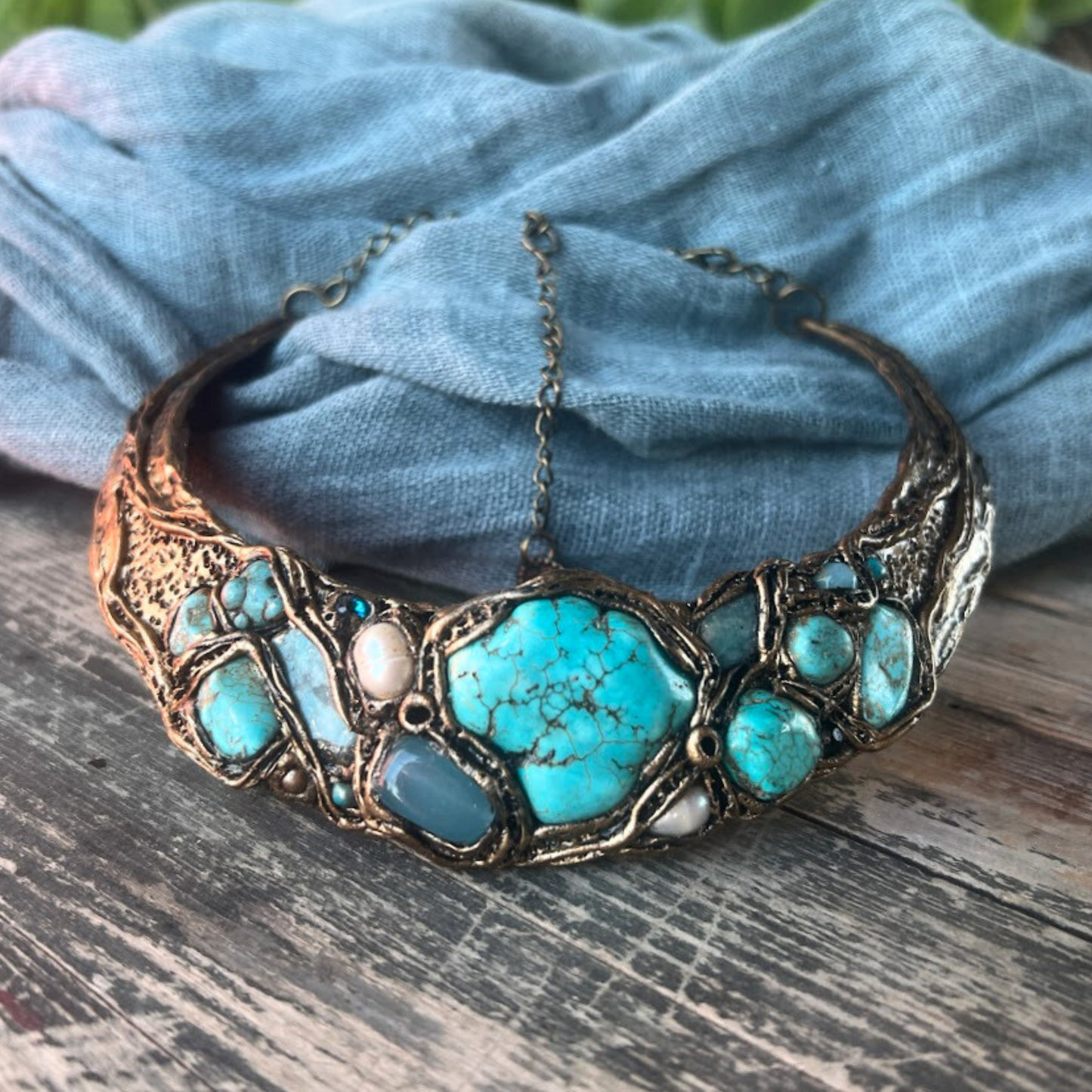 Turquoise Clip on Earrings with Pearls - Bohemian Unique Gift for Her
