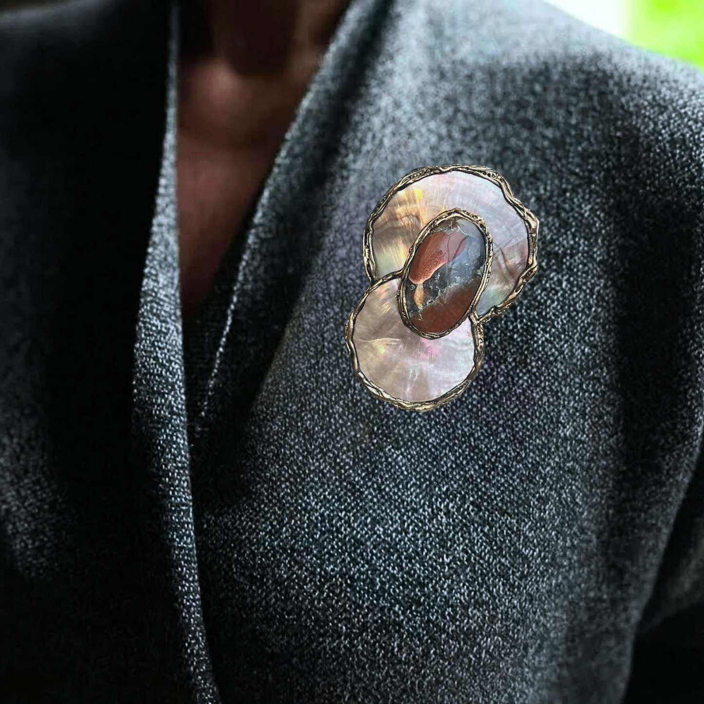 Mother of Pearl and Jasper Brooch, Contemporary Statement Pin